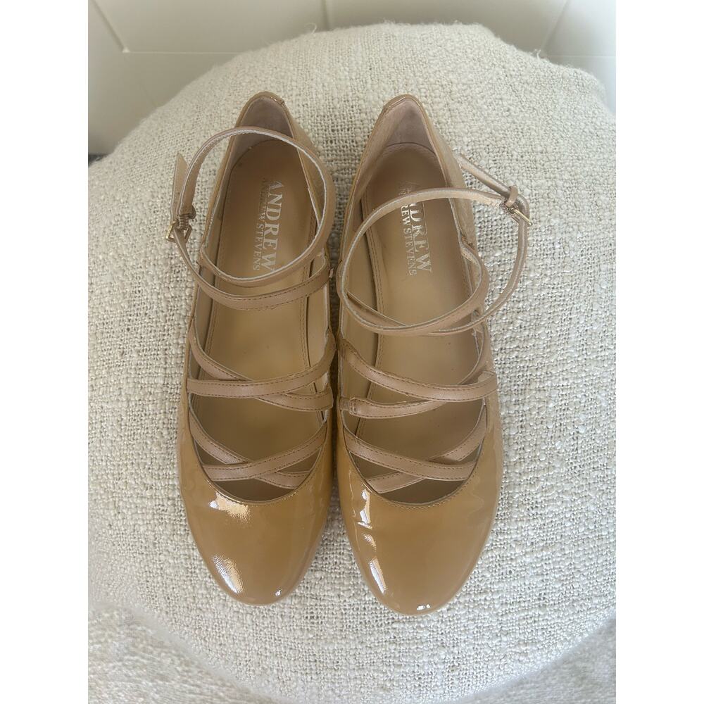 Andrew Stevens Nude Patent Leather Mary Jane Flats
